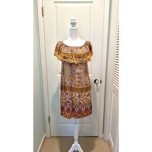 Patrons of Peace Floral Off-the-Shoulder Boho Midi Dress Small Pink Multi